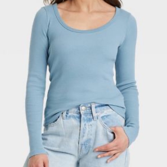 Tops - Ribbed Scoop Neck Long Sleeve